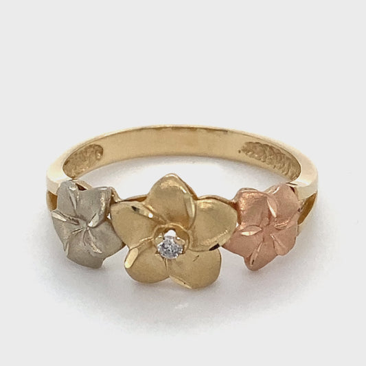 14K 3-Tone Gold Diamond Ring; White/Yellow/Rose; Size 9; 3.1g