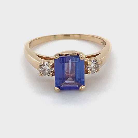 14K Yellow Gold Amethyst & Diamond Ring; 2.1DWT; Size 7