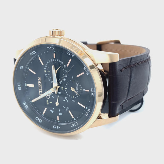 Citizen BU2013-08E: Corso Men's Eco-Drive Rose Gold Leather Band Watch