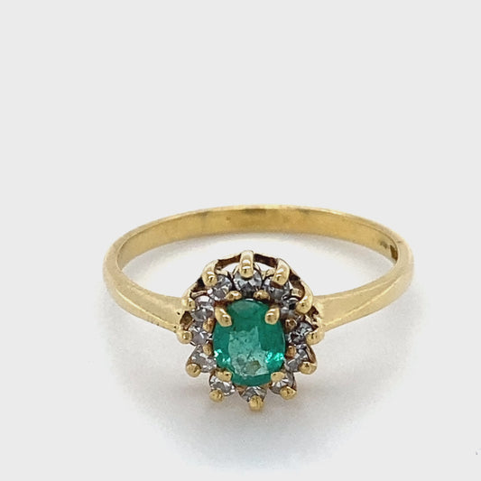 18K Yellow Gold Diamond & Emerald Ring; 1.4DWT; Size 6