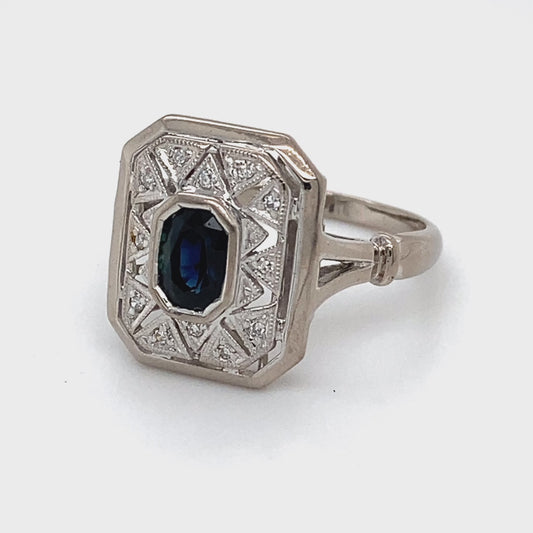 18K White Gold Sapphire & Diamond Ring; 0.08CTW; Size 6.5