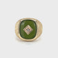 10K Yellow Gold Vintage Gentleman's Green Stone & Diamond Accent Ring; 7.6g; Size 10.25