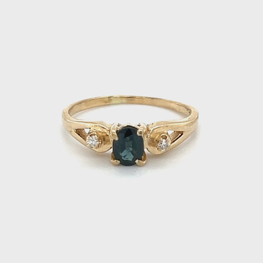 14K Yellow Gold Diamond & Sapphire Lady's Ring; 2.1g; Size 6