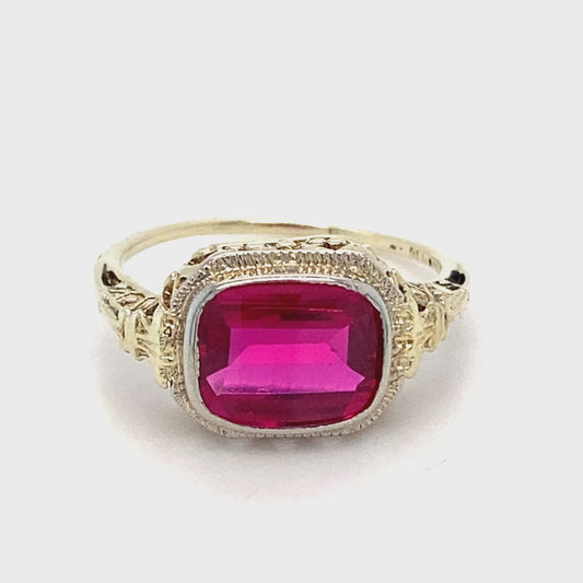 14K Yellow Gold Synthetic Ruby Lady's Ring; 1.4DWT; 2.2g; Size 5.5