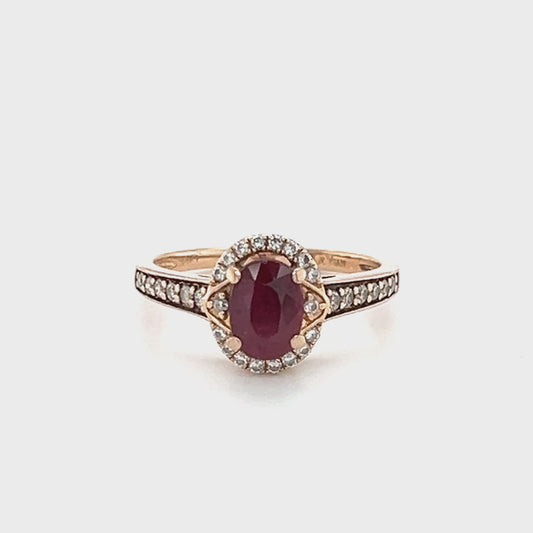 14K Rose Gold Diamond & Ruby Accent Lady's Ring; Size 6
