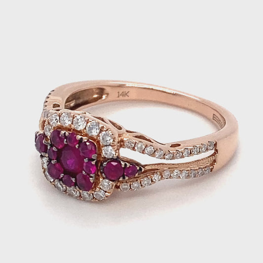 14K Rose Gold Synthetic Ruby & Diamond Ring; 2.6DWT; Size 7.5