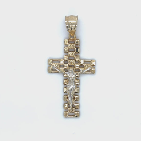 10K Two-Tone Gold Jesus Cross Pendant