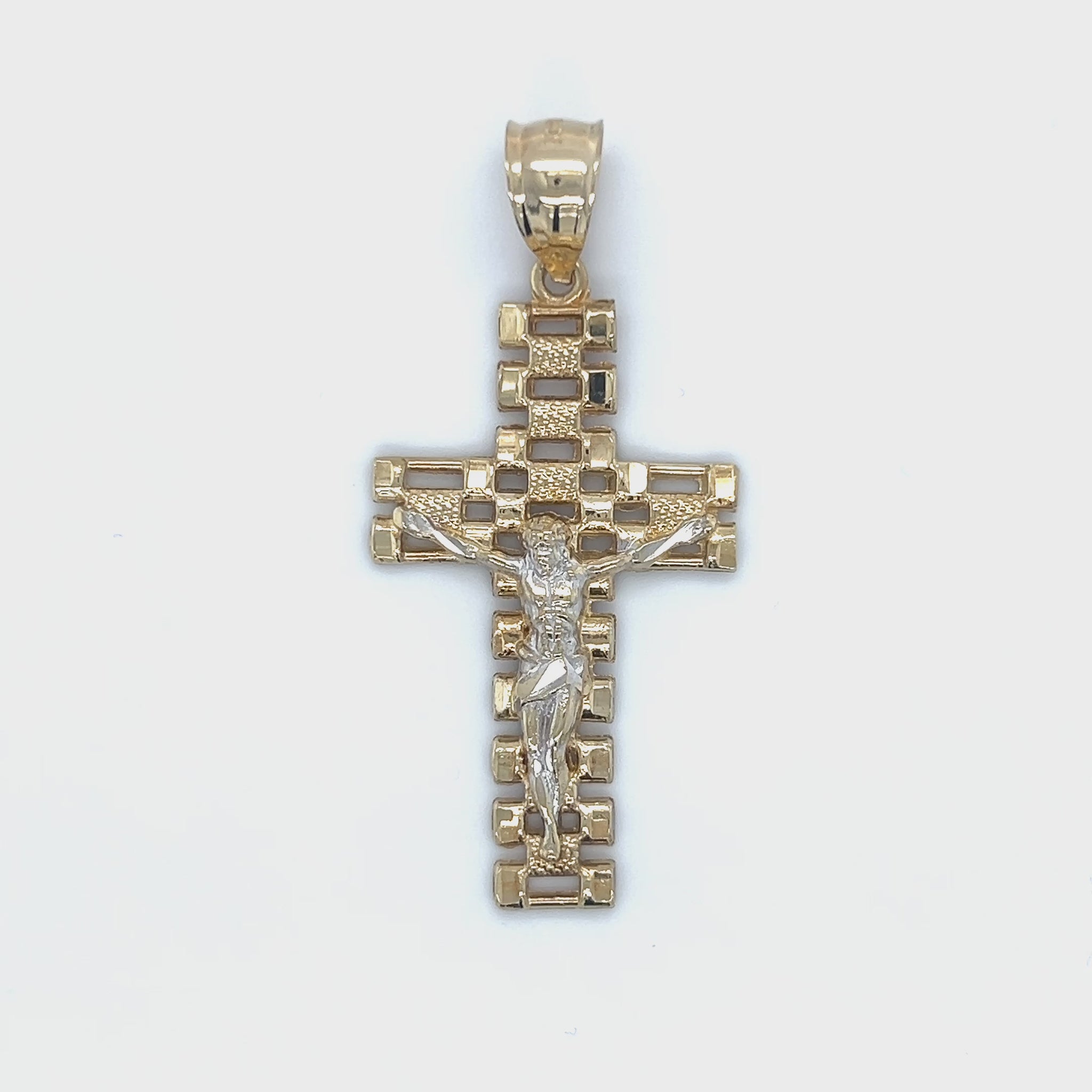 10K Two-Tone Gold Jesus Cross Pendant