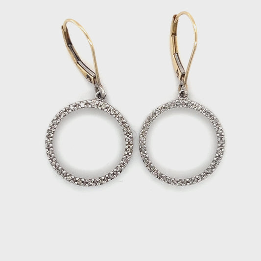 14K Two-Tone Gold Diamond Circle Drop Earrings; 0.20CTW; 2.5g