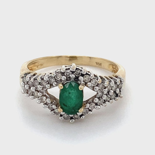 14K Yellow Gold Diamond & Emerald Ring; 2.2DWT; Size 7