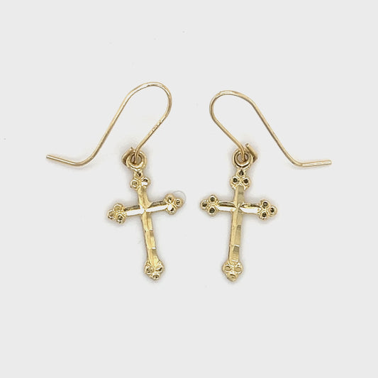 14K Yellow Gold Cross Earrings; 0.4DWT; 0.7g