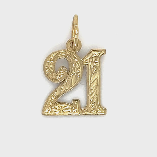 14K Yellow Gold "21" Pendant; 0.4DWT; 0.7g