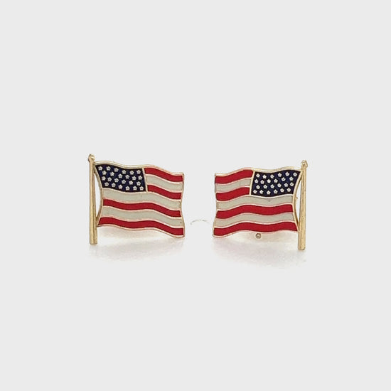 14K Yellow Gold American Flag Stud Earrings Video