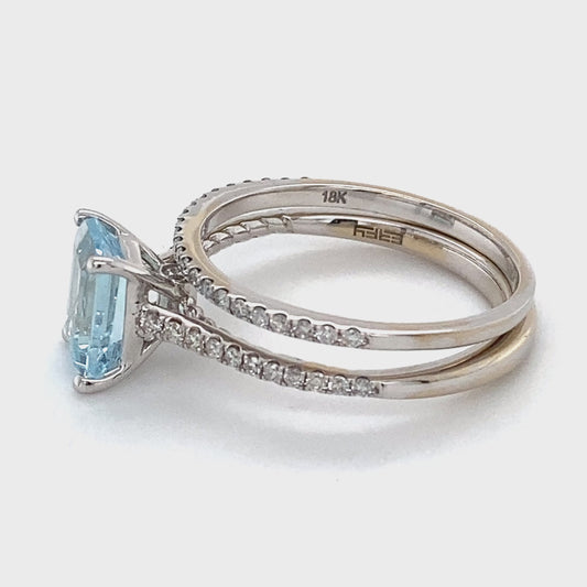 18K White Gold Diamond & Aquamarine Lady's Ring; 3.2DWT; Size 7
