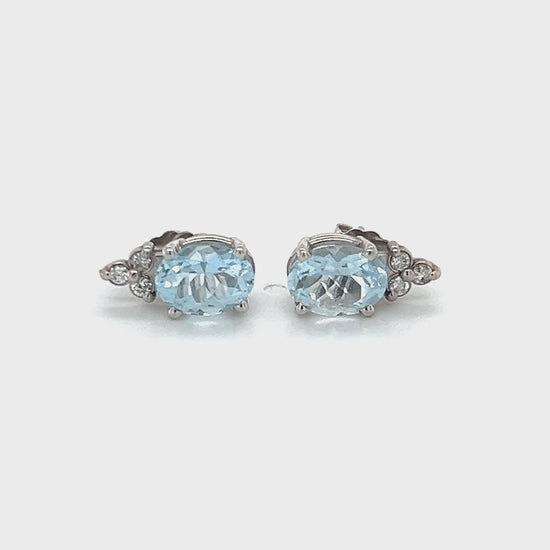 14K White Gold Diamond & Aquamarine Accent Earrings