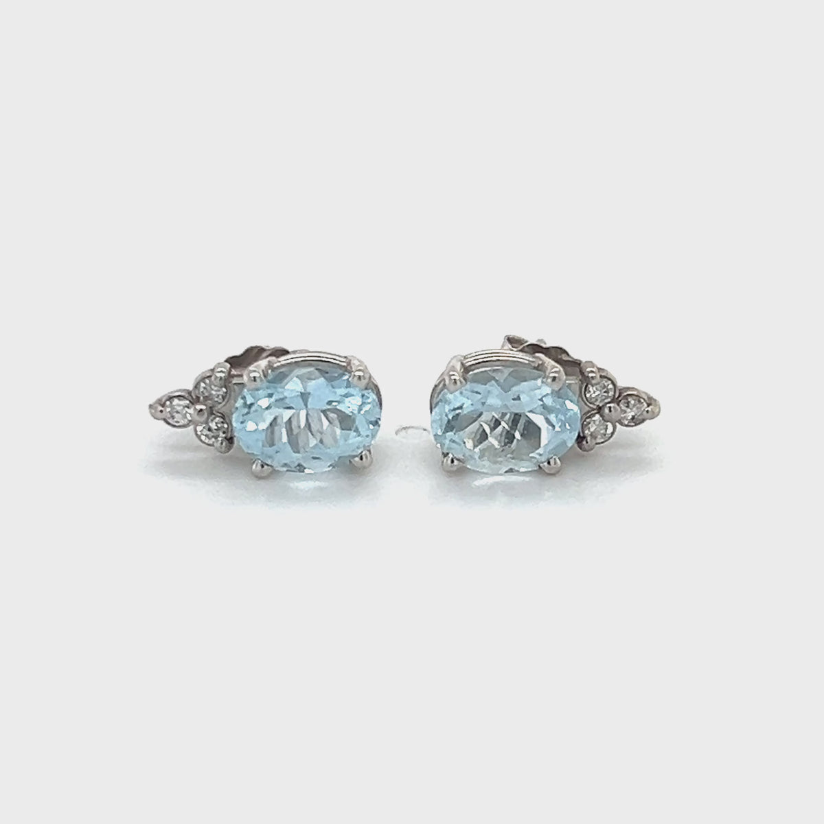14K White Gold Diamond & Aquamarine Accent Earrings