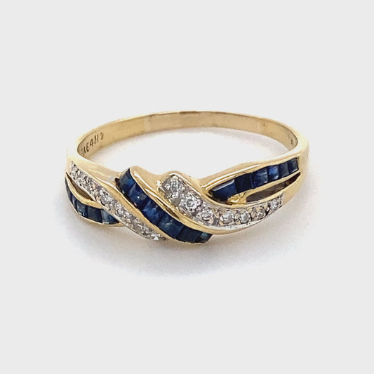 18K Yellow Gold Sapphire & Diamond Ring; 2.6g; 1.7DWT; Size 7