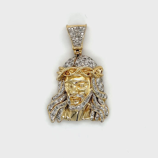 10K Two-Tone Gold Diamond Jesus Pendant; 0.25CTW; 9.3g