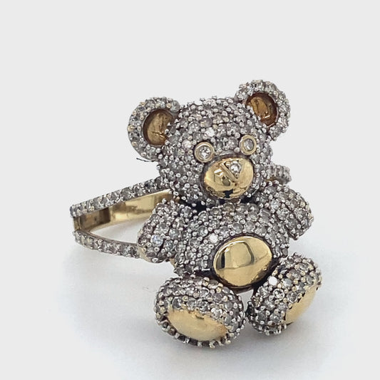 10K Yellow Gold & Diamond Teddy Bear Ring; 3.7DWT; Size 6.5