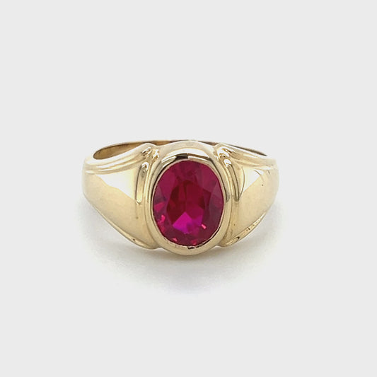 10K Yellow Gold Synthetic Ruby Gentleman's Ring; 4.4g; Size 8