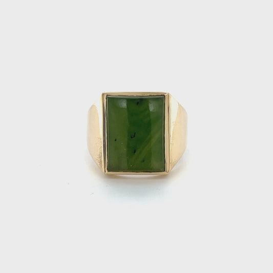 10K Yellow Gold Jade Gentleman's Ring; Size 10 Video