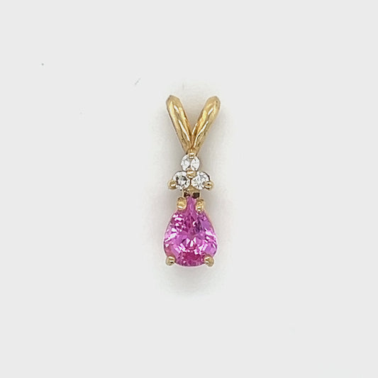14K Yellow Gold Pink Sapphire Diamond Pendant; 0.5DWT; 0.03CTW