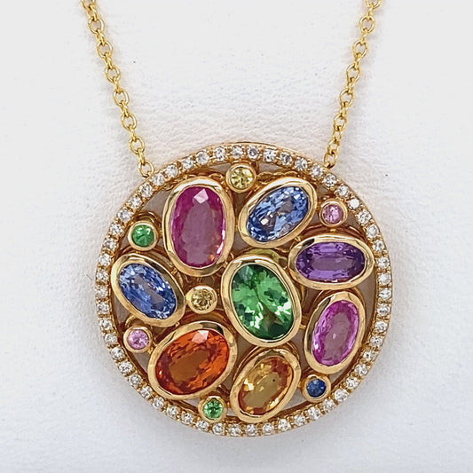 14K Yellow Gold Mosaic Diamond Effy Pendant on 18" Chain Necklace