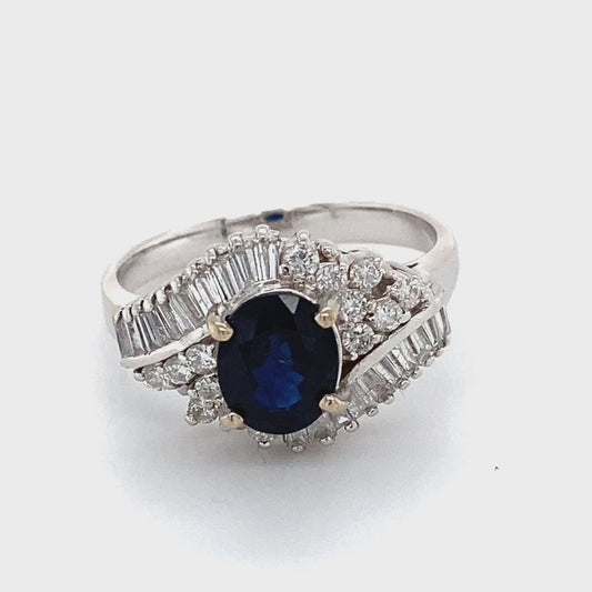 18K White Gold Diamond & Sapphire Lady's Ring; 3.8DWT; Size 7.5