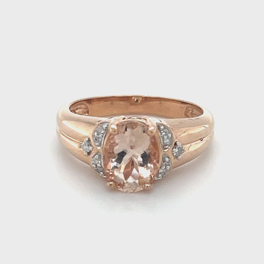 10K Rose Gold Diamond & Morganite Accent Ring; Size 7