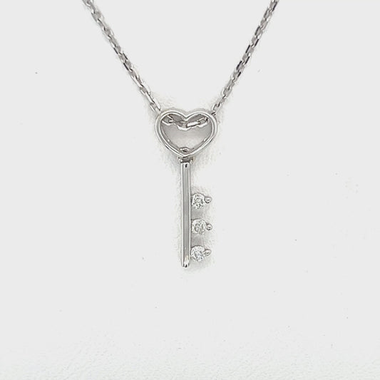 14K White Gold Key Pendant on 18" Chain Necklace