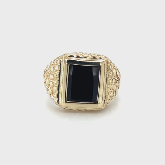 10K Yellow Gold Onyx Gentleman's Ring; Size 10.5 Video