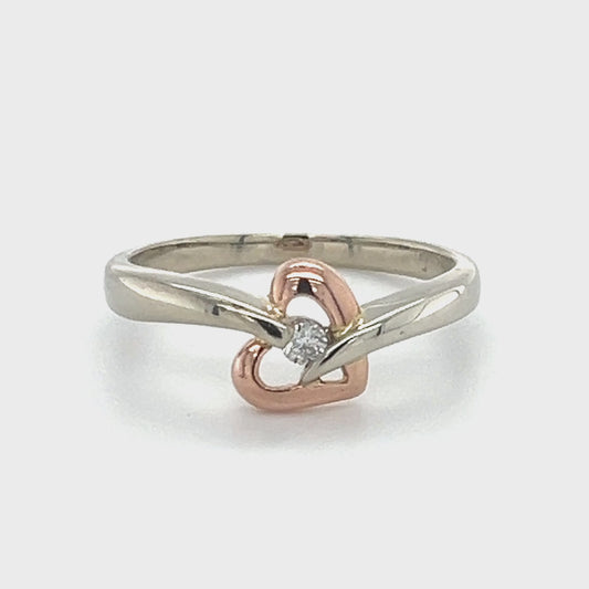 10K Two-Tone Gold Diamond Heart Ring; Size 7.5