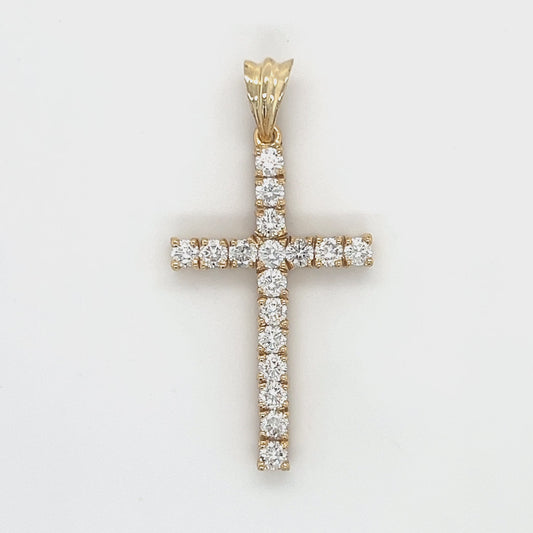 14K Yellow Gold Diamond Cross Pendant; 3.4g