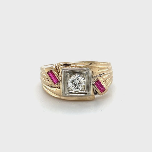 14K Yellow Gold Diamond & Ruby Accent Ring; Size 9 Video