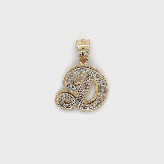 10K Two-Tone Gold Cursive "D" Pendant; 2.5g