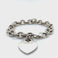 925 Sterling Silver Tiffany & Co. 7.25" Blank Engravable Heart Tag Charm Bracelet
