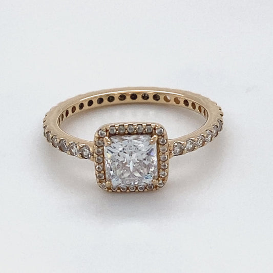 14K Yellow Gold Pandora Square Sparkle Halo Ring; Size: 6; 1.5DWT
