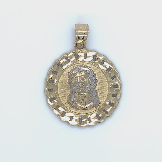 10K Two-Tone Gold Circular Jesus Head Pendant