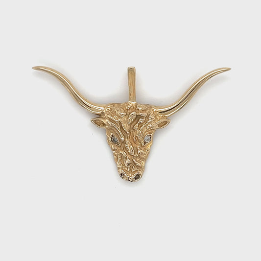 10K Yellow Gold Diamond Longhorn Bull Pendant; .02CTW; 2.3DWT; 3.6g