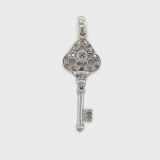 10K White Gold Natural Diamond Accent Key Pendant; 0.9DWT; 1.4g