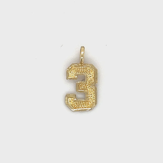 14K Yellow Gold "3" Pendant; 0.3g; 0.2DWT
