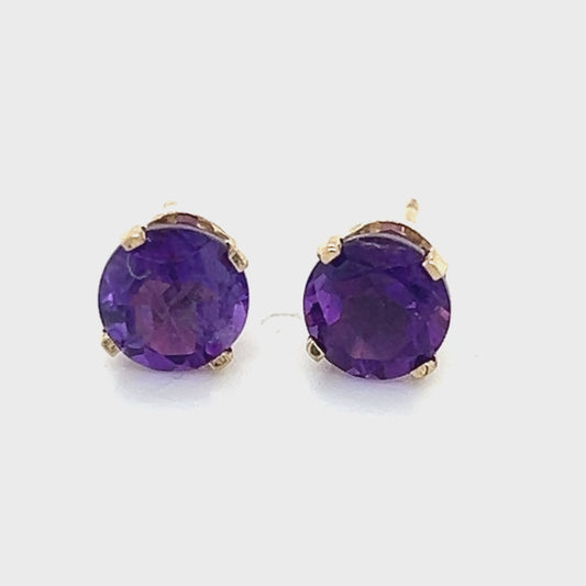 14K Yellow Gold Synthetic Amethyst Stud Earrings; 0.8DWT; 1.2g