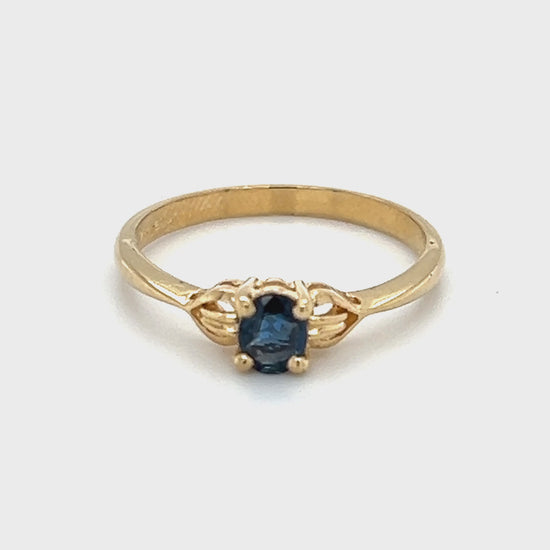 14K Yellow Gold Sapphire Ring; Size 6.5