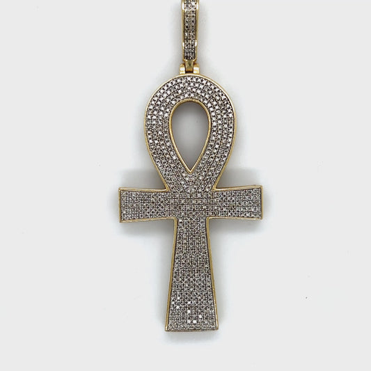 10K Yellow Gold Diamond Ankh Pendant; 1.0CTW; 15.7g
