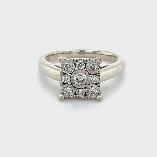 10K White Gold Diamond Lady's Fashion Ring; Size 7