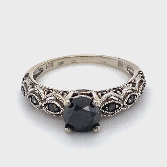 10K White Gold Black Diamond Solitaire Ring; 1.7DWT; Size 7.5
