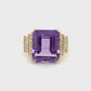 14K Yellow Gold Diamond & Amethyst Lady's Ring; 4.6g; Size 7