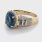 14K Yellow Gold Blue Topaz & Diamond Ring; 3.8DWT; Size 7