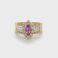 14K Yellow Gold Diamond & Pink Sapphire Lady's Ring; Size 7