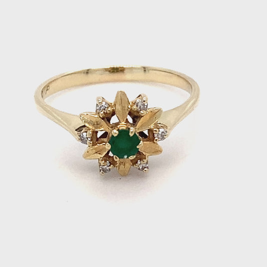 14K Yellow Gold Emerald & Diamonds Ring; .10 & .06CTW; Size 7